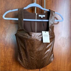 Miaou Brown Textured Faux-Leather Corset Tank